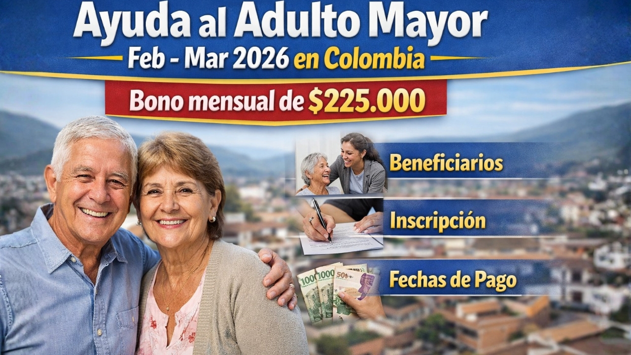 Ayuda al Adulto Mayor Feb–Mar 2026 en Colombia: bono mensual de $225.000 — beneficiarios, inscripción y fechas de pago