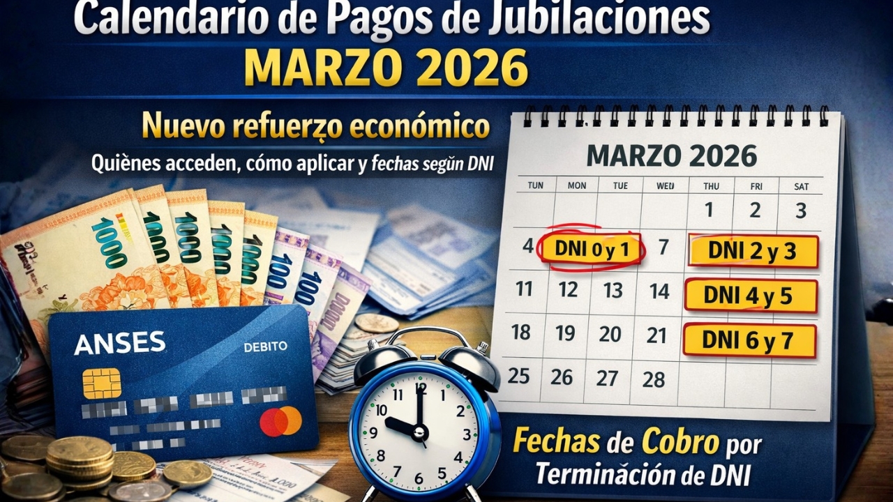 Calendario de Pagos de Jubilaciones Marzo 2026: nuevo refuerzo económico — quiénes acceden, cómo aplicar y fechas según DNI