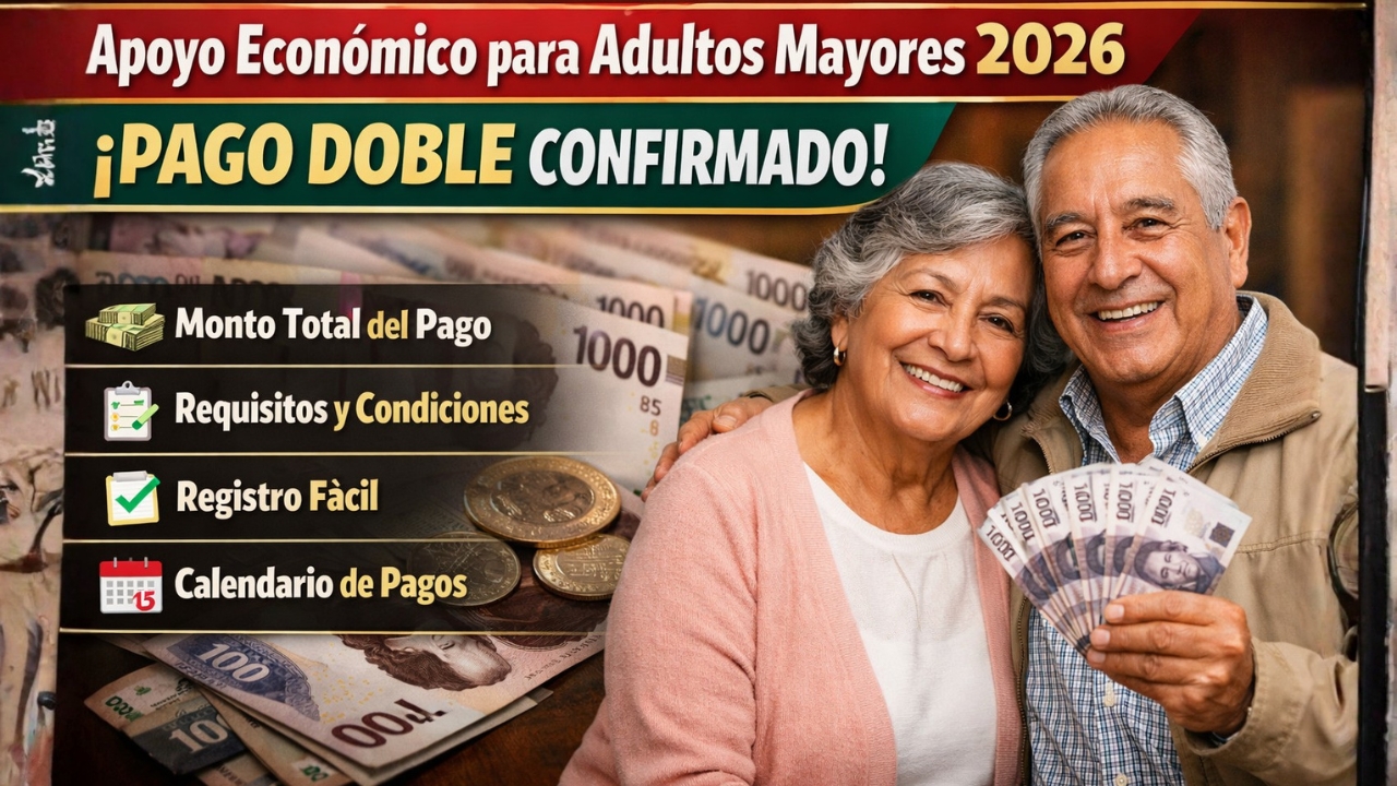 Apoyo Económico para Adultos Mayores 2026: pago doble confirmado — monto total, condiciones, registro fácil y calendario