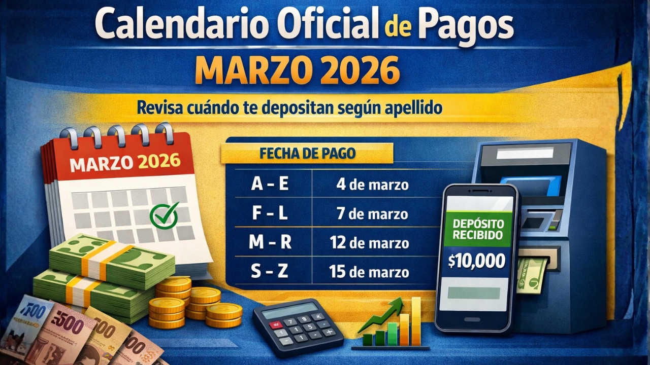 Calendario oficial de pagos marzo 2026: revisa cuándo te depositan según apellido